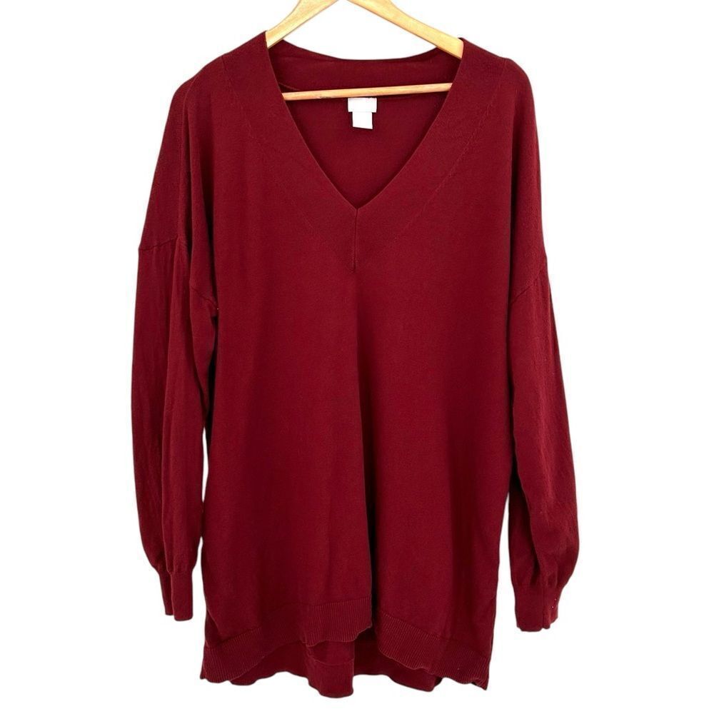 Chicos brick red vneck long tunic length sweater size xlarge